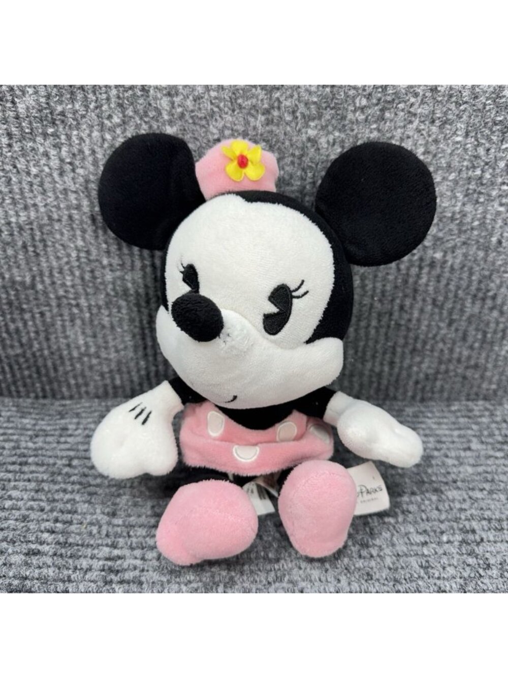 Disney Parks Baby Minnie Big Bobble Head Pink Hat yellow flower Plush 8" Retro